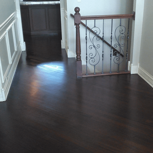 Hardwood flooring in a landing area in Glen Ellyn, IL from Superb Carpets, Inc.